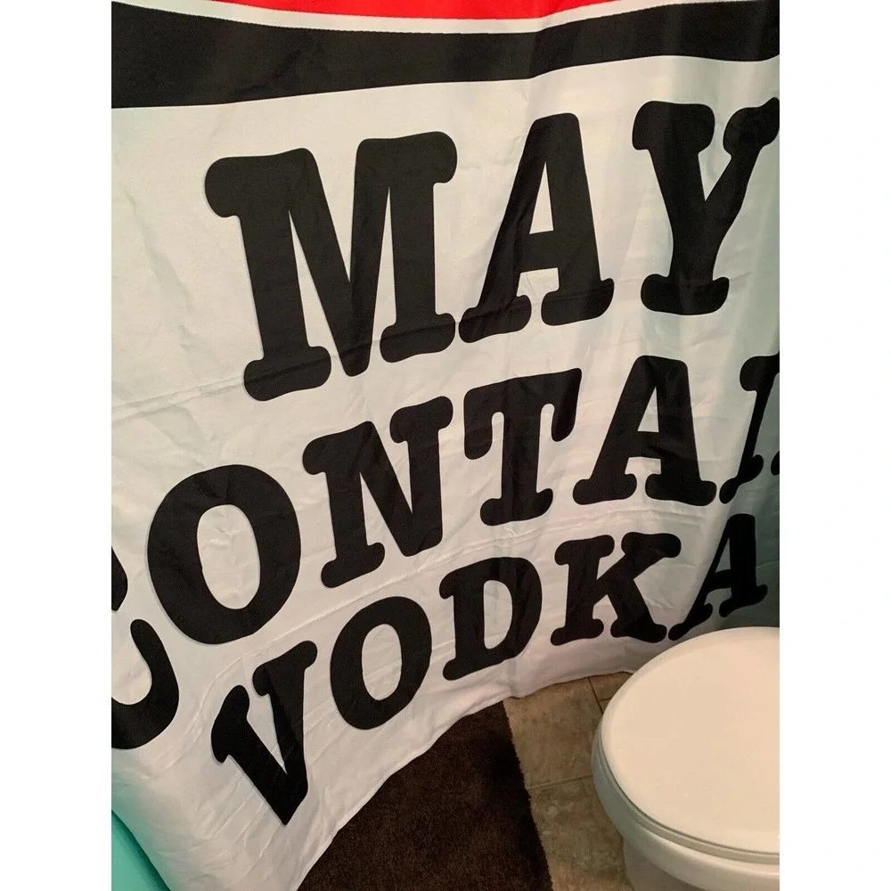 CafePress May Contain Vodka Shower Curtain (769898806) Open Pkg FS Bnfts Charity